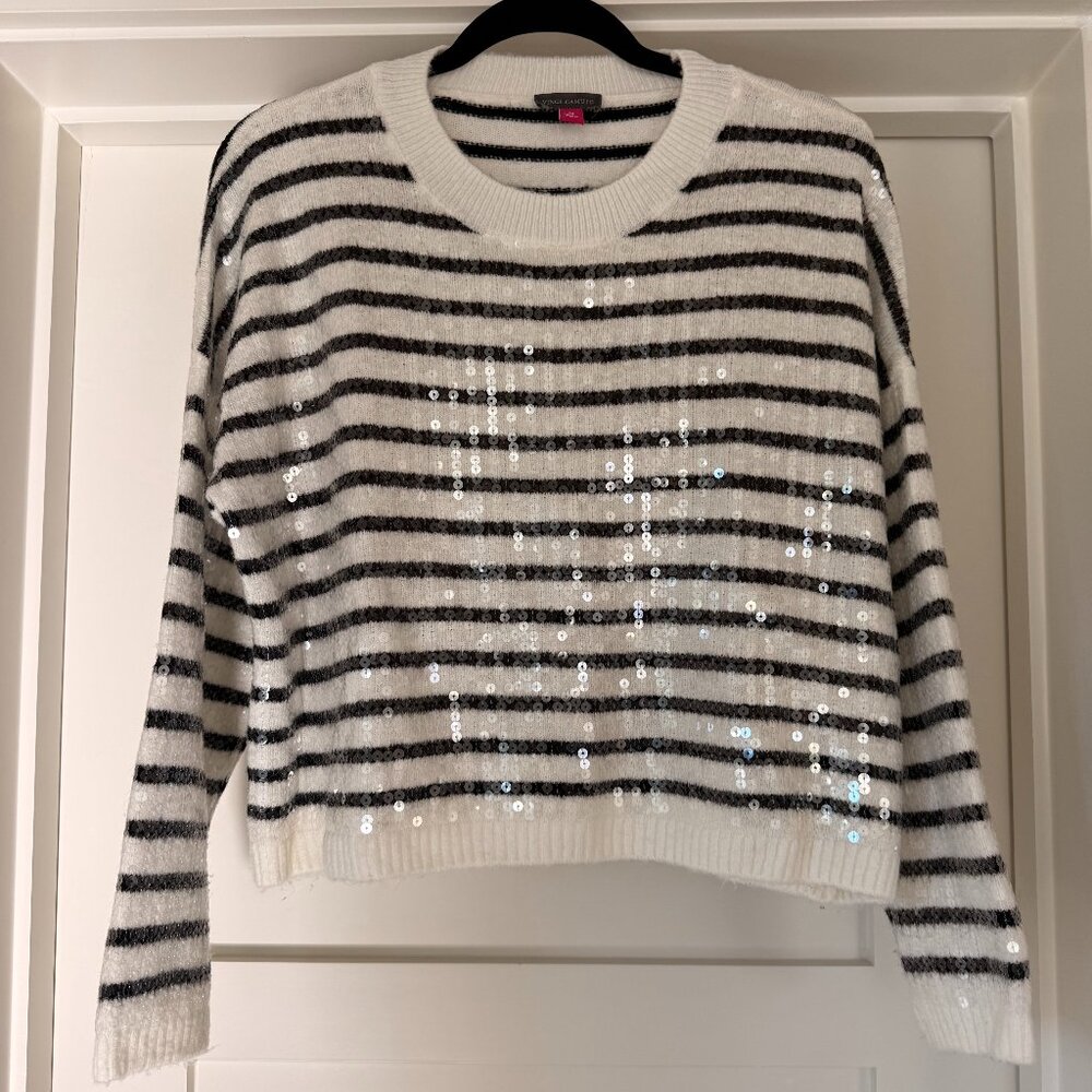 Vince Camuto Black & White Sequenced Striped Sweater